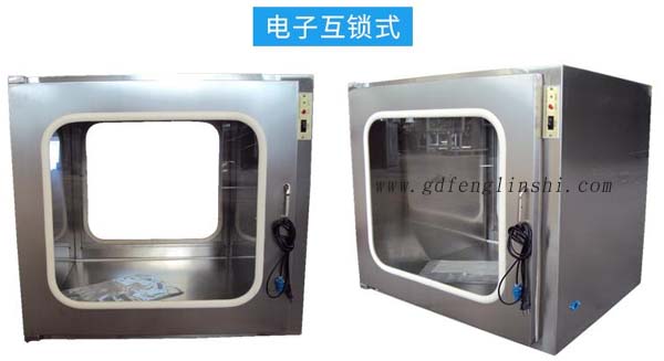 電子互鎖傳遞窗內(nèi)部采用集成電路，電磁鎖， 控制面板，指示燈等實(shí)現(xiàn)連鎖
